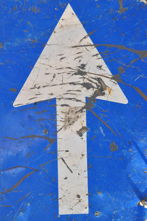 Roadworks, road sign, white arrow on blue background の写真素材