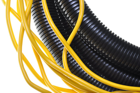 Corrugated pipe withe cables の写真素材