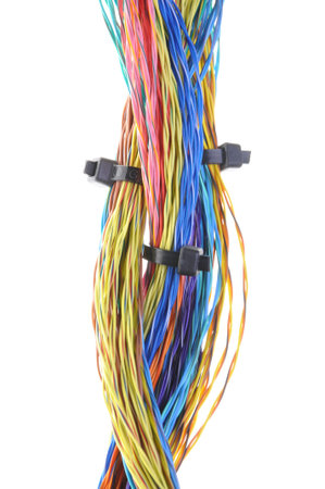 Bundle of cables with cable ties isolated on white 