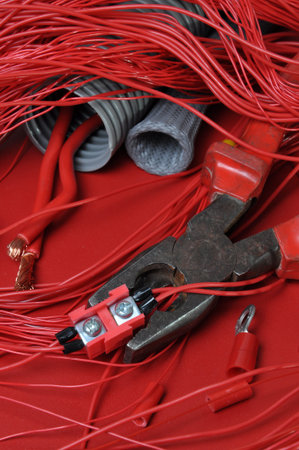 Electrical components and tools in the current colors of red-hot 