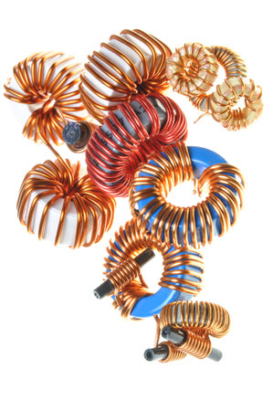 Copper coils isolated on white background 