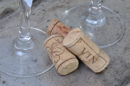 Studio closeup of glass and corks 