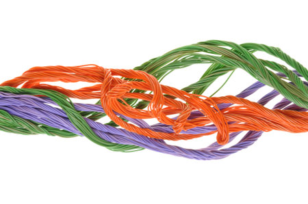 Colored computer cables isolated on white background 