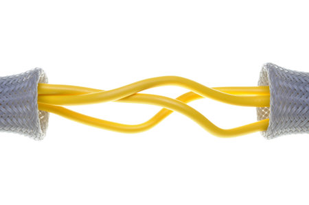 Flexible tube with cables isolated on white background