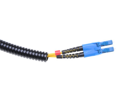 Optical single mode LC patch cord isolated on white background 