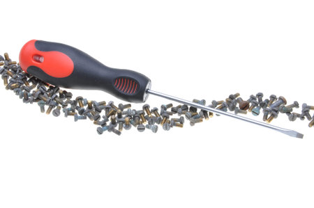 Screws and screwdriver isolated on white background