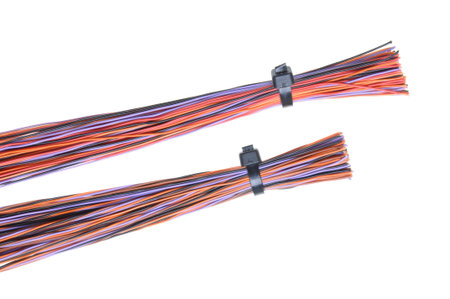 Color computer cable with cable ties isolated on white background