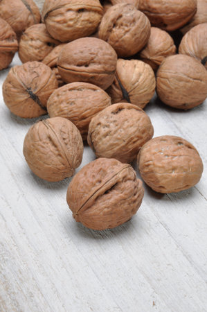 Walnuts on wooden table