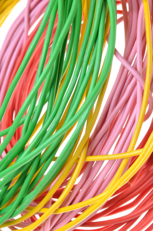 Bunches of electrical colors wires isolated on white background