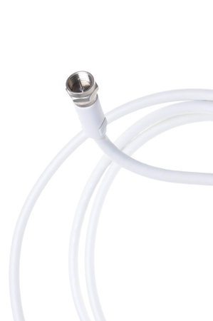 Coaxial tv cable with F connector close upの写真素材