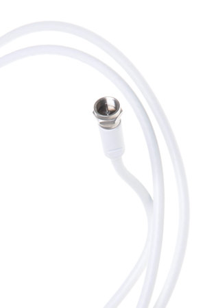 Coaxial tv cable with F connector close upの写真素材