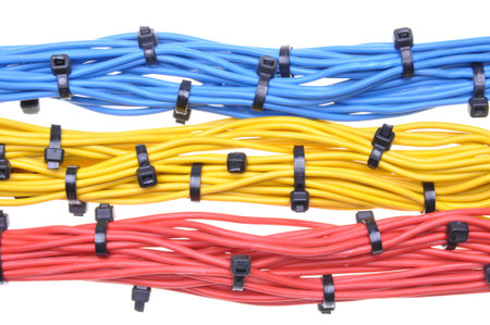 Colorful electrical cables isolated on white background