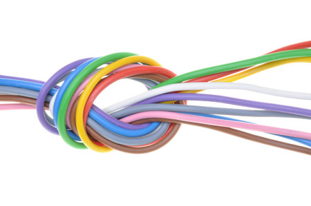 Electric cables isolated on white backgroundの写真素材