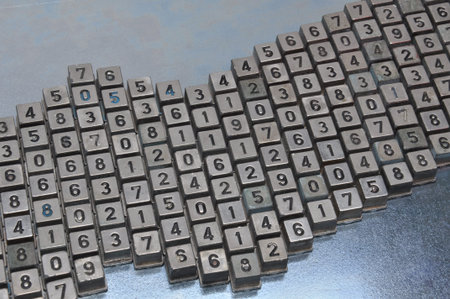 Set of old dial number button for the phone on metal surface
