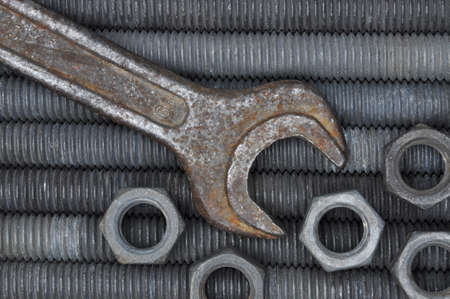 Metal tools screws nuts and keyの写真素材