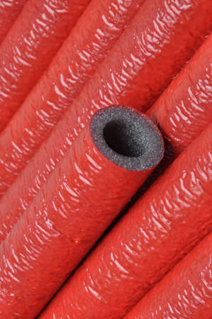 Pipe insulation on hot water pipesの写真素材