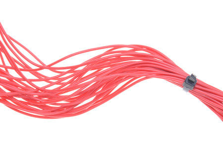 Red electrical cables isolated on white background