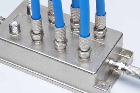 Coaxial cables with tv splitterの写真素材