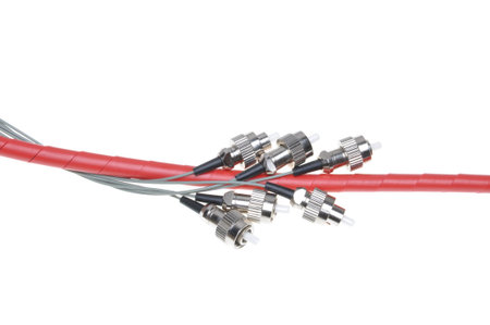 Telecommunication fiber optic patch cords fc isolated on white background