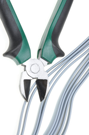 Pliers and cables isolated on white background
