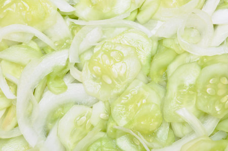 Sliced cucumbers and onions on saladの写真素材