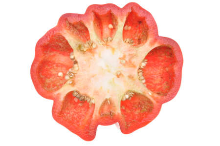Half of red pepper isolated on white backgroundの写真素材
