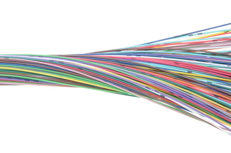 Multicolored fiber cables isolated on white background