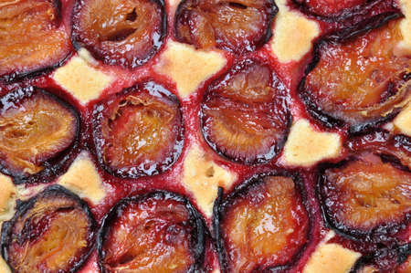 Freshly baked plum cake, top viewの写真素材