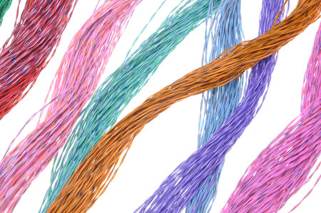 Computer network color wires isolated on white backgroundの写真素材