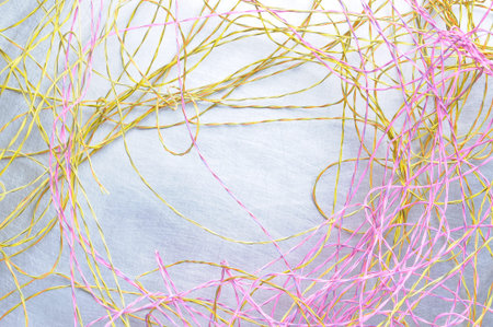 Colored telecommunication cables and wires on metal backgroundの写真素材