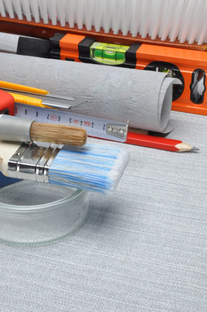 Tools used for wallpapering, renovation and repair at home