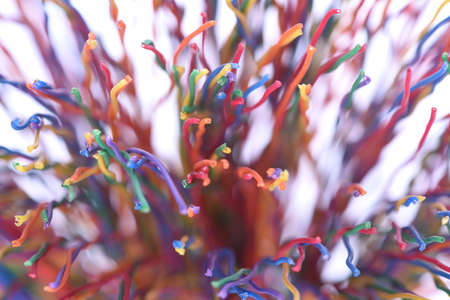Bunch of colorful copper cables blurred abstract technologyの写真素材