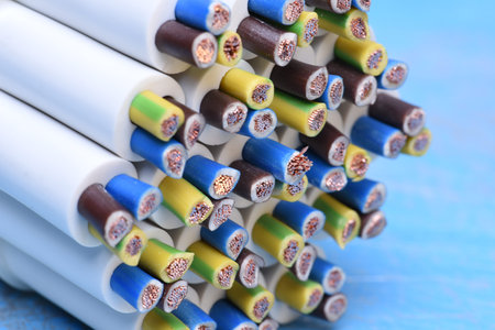 Group of electric cables closeup