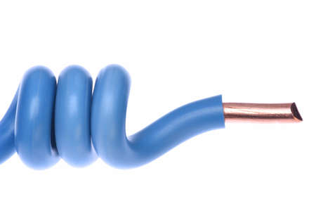 Closeup of electrical wire or cable isolated on white backgroundの写真素材