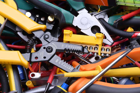 Tools and component kit to use in electrical installationsの写真素材