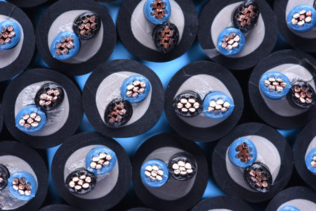 Group of electric cables closeup