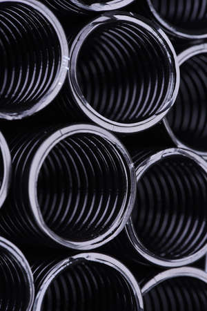 Corrugated pipe for installation of electrical cable, closeupの写真素材