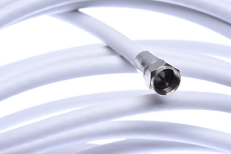 Coaxial TV cable with F connector close up
