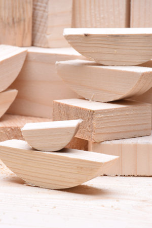 Group of wooden brick after sawing