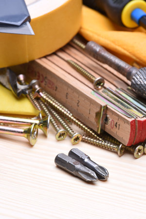 Group of tools on wooden boards