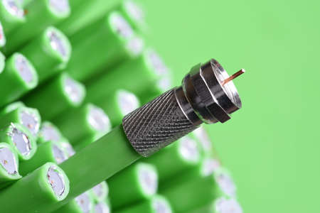 Coaxial F connector with cable close upの写真素材