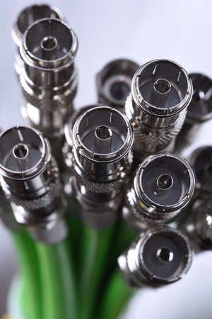 Group of tv cable with connectors closeupの写真素材
