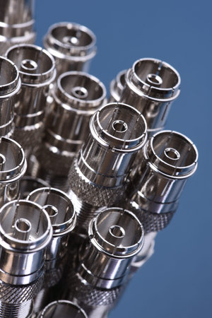 Group of coaxial connectors tv closeup