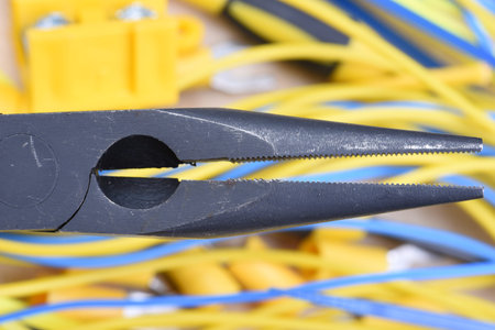 Close up pliers and electrical cablesの写真素材