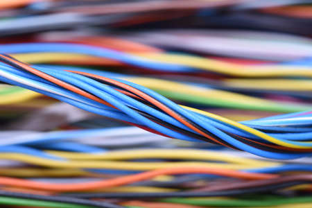 Closeup of cable and wire in internet network systemsの写真素材