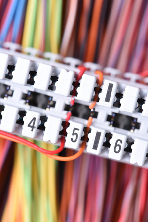 Telecommunication Equipment, Main Distribution Frame with Cables, Closeup