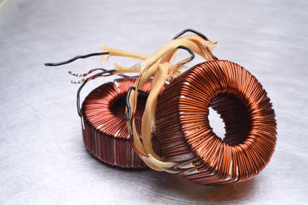 Copper Coils Transformer on Metal Backgroundの写真素材