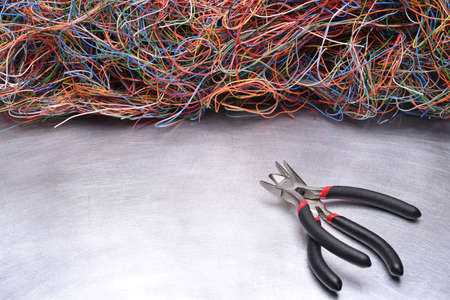 Electrical tool and wire on metal surfaceの写真素材