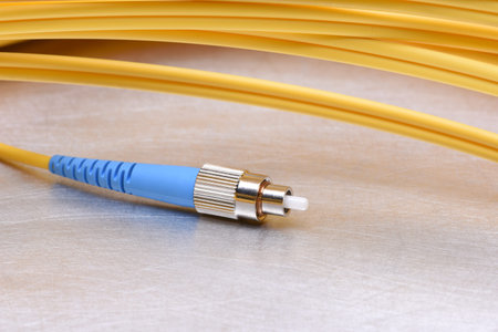 Optic cable with FC connector, closeupの写真素材