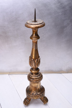 Antique wooden plated candlestickの写真素材